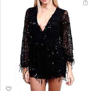 Black sequin shorts romper